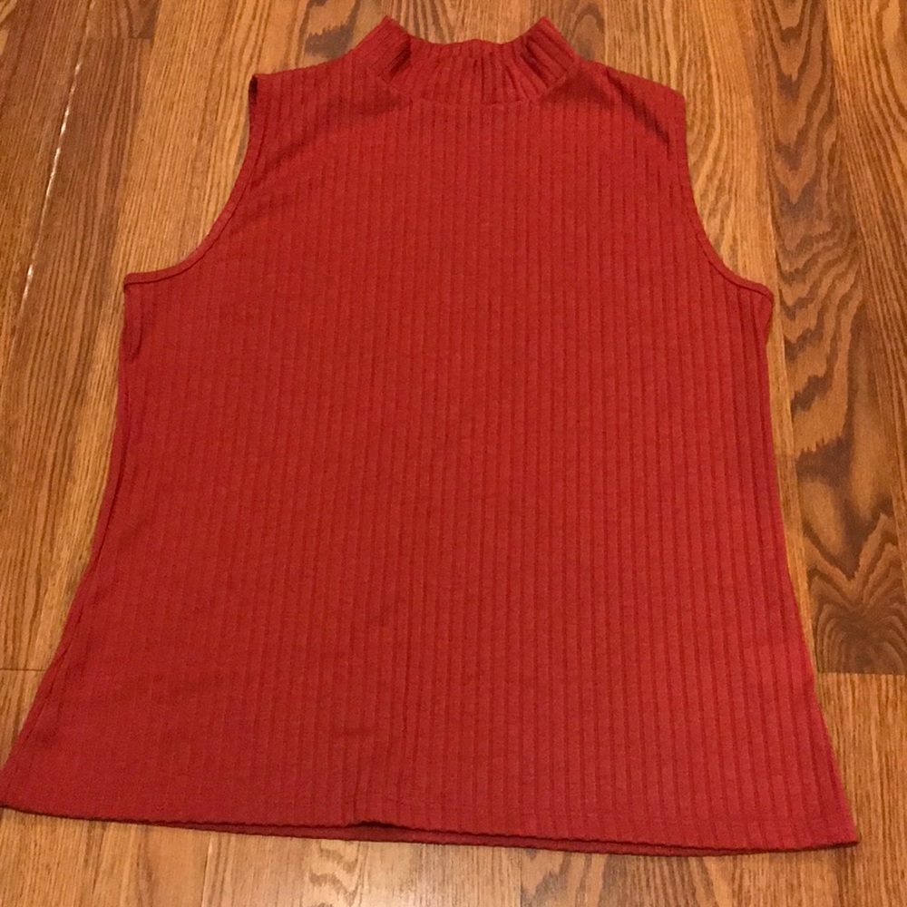 Rust sleeveless mock neck top